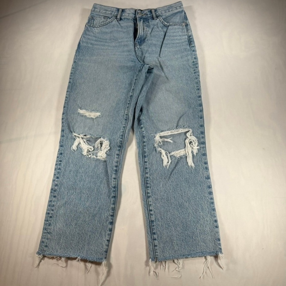Express Mom Jean Women 2R Light Blue Distressed Super High Rise Straight Y2K